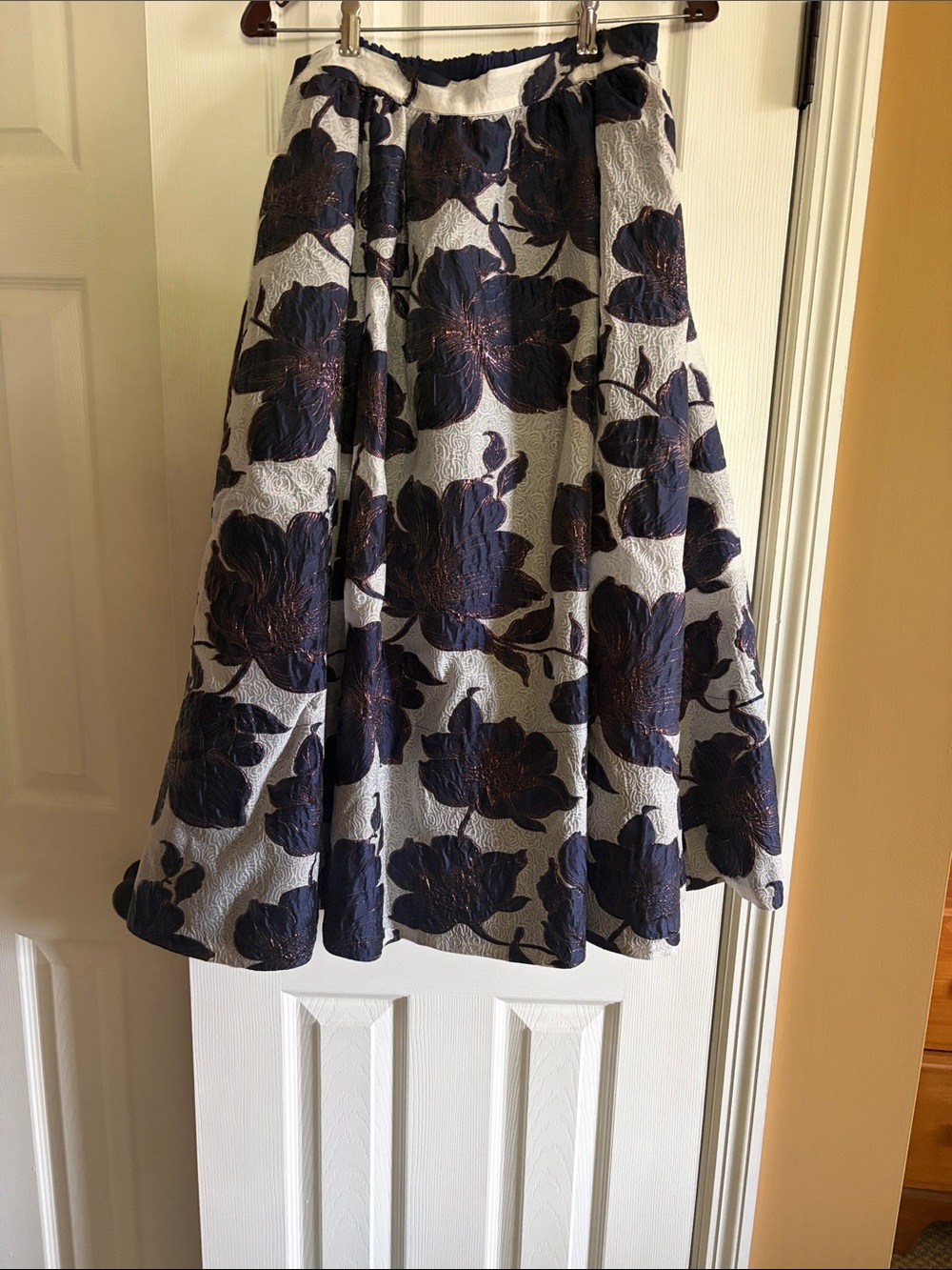 Anthropologie/Maeve Navy and White Floral Midi Skirt